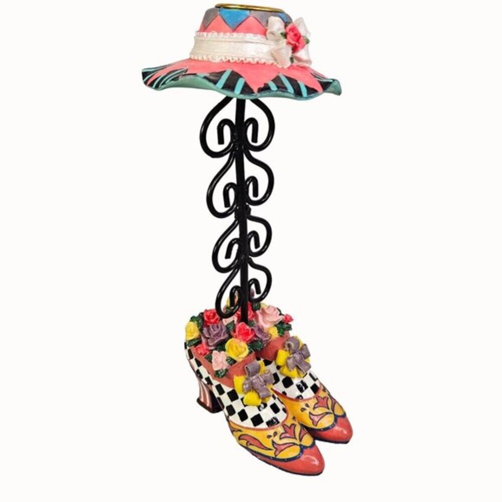 Milson and Louis Victorian‎ Shoes Boots and Hat Candle Holder Floral With Ribbon
